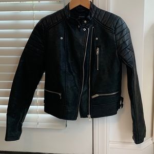 Zara “leather” biker jacket, size medium, black